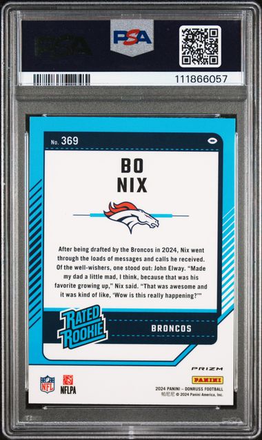 2024 Panini Donruss Bo Nix #369 (Optic Preview-Red Wave) Gem Mt 10 back