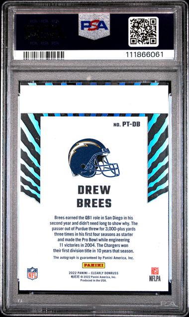 2022 Panini Clearly Donruss 1999 Passing The Torch Autographs Drew Brees #Ptdb Mint 9 back
