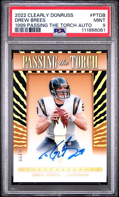 2022 Panini Clearly Donruss 1999 Passing The Torch Autographs Drew Brees #Ptdb Mint 9 front