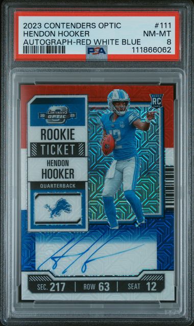 2023 Panini Contenders Optic Hendon Hooker #111 (Autograph-Red White Blue) Nm-Mt 8 front
