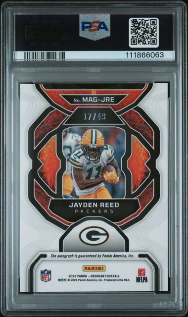 2023 Panini Obsidian Magmatic Signatures Jayden Reed #Magjre (Magmatic Sig-Ee Orange) Mint 9 back