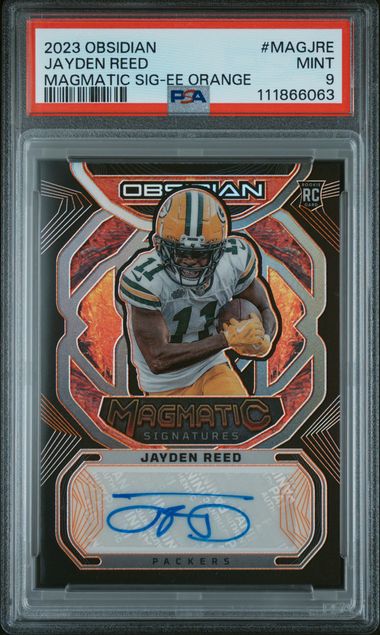 2023 Panini Obsidian Magmatic Signatures Jayden Reed #Magjre (Magmatic Sig-Ee Orange) Mint 9 front