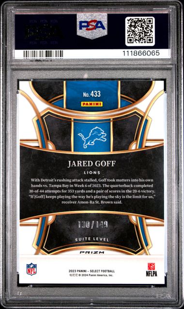 2023 Panini Select Jared Goff #433 (Tri-Color Prizm) Gem Mt 10 back