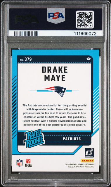 2024 Panini Donruss Drake Maye #379 Gem Mt 10 back