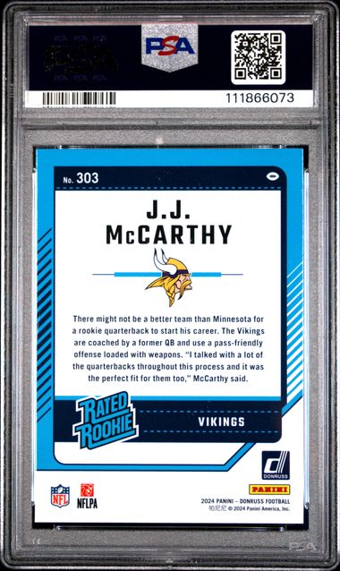 2024 Panini Donruss Jj Mccarthy #303 Mint 9 back