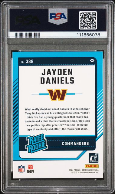 2024 Panini Donruss Jayden Daniels #389 Mint 9 back