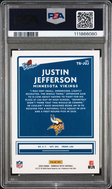 2020 Panini Donruss Optic The Rookies Justin Jefferson #Juj (The Rookies) Gem Mt 10 back