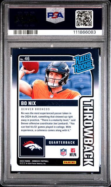 2024 Panini Donruss Rated Rookies Throwback Bo Nix #46 Nm-Mt 8 back