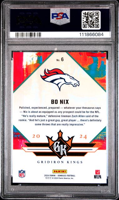 2024 Panini Donruss Rookie Gridiron Kings Bo Nix #6 Gem Mt 10 back