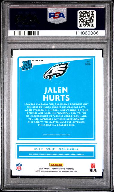 2020 Panini Donruss Optic Jalen Hurts #164 (Blue Scope) Mint 9 back