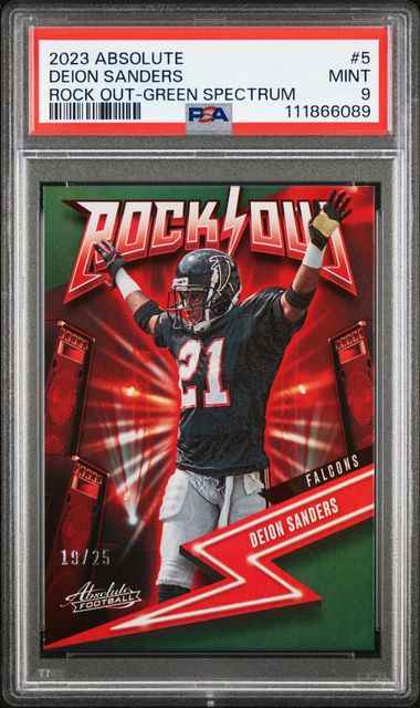 2023 Panini Absolute Rock Out Deion Sanders #5 (Rock Out-Green Spectrum) Mint 9 front