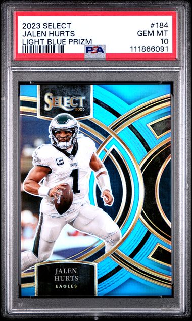 2023 Panini Select Jalen Hurts #184 (Light Blue Prizm) Gem Mt 10 front