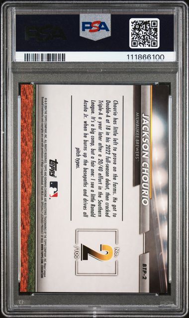 2024 Bowman Bowman Scouts' Top 100 Jackson Chourio #Btp2 (Scouts' Top 100-Gold Ref) Mint 9 back