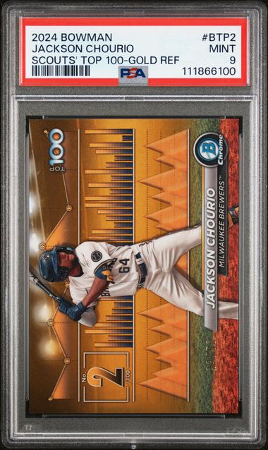 2024 Bowman Bowman Scouts' Top 100 Jackson Chourio #Btp2 (Scouts' Top 100-Gold Ref) Mint 9 front
