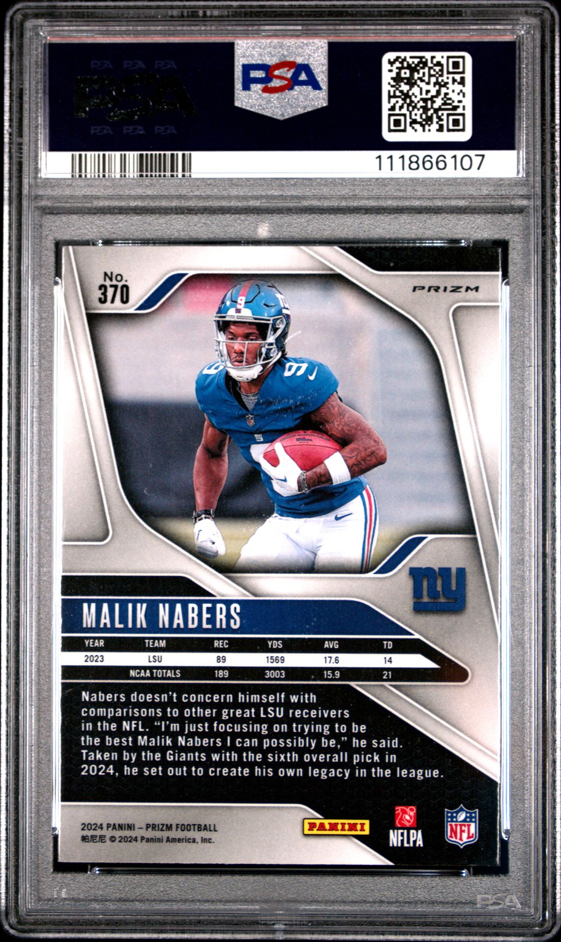 2024 Panini Prizm Malik Nabers #370 (Disco Prizm) Mint 9 back