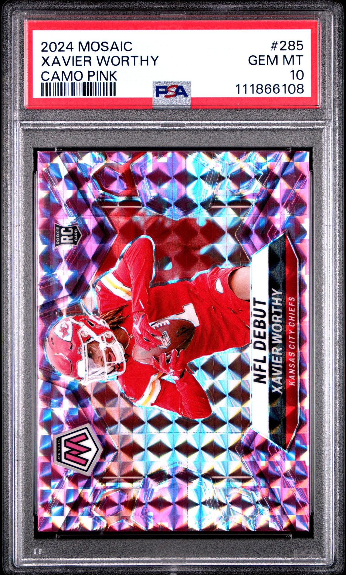 2024 Panini Mosaic Xavier Worthy #285 (Camo Pink) Gem Mt 10 front