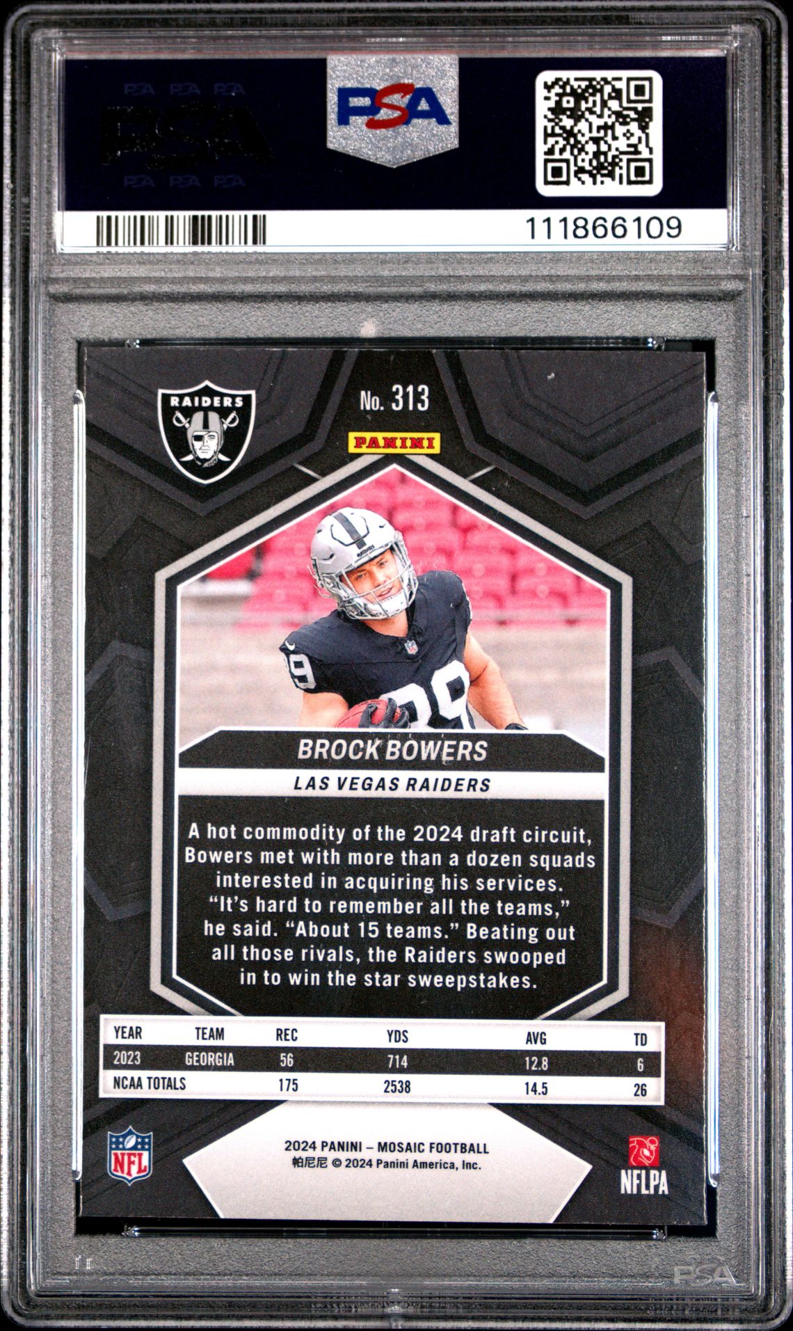 2024 Panini Mosaic Brock Bowers #313 Gem Mt 10 back