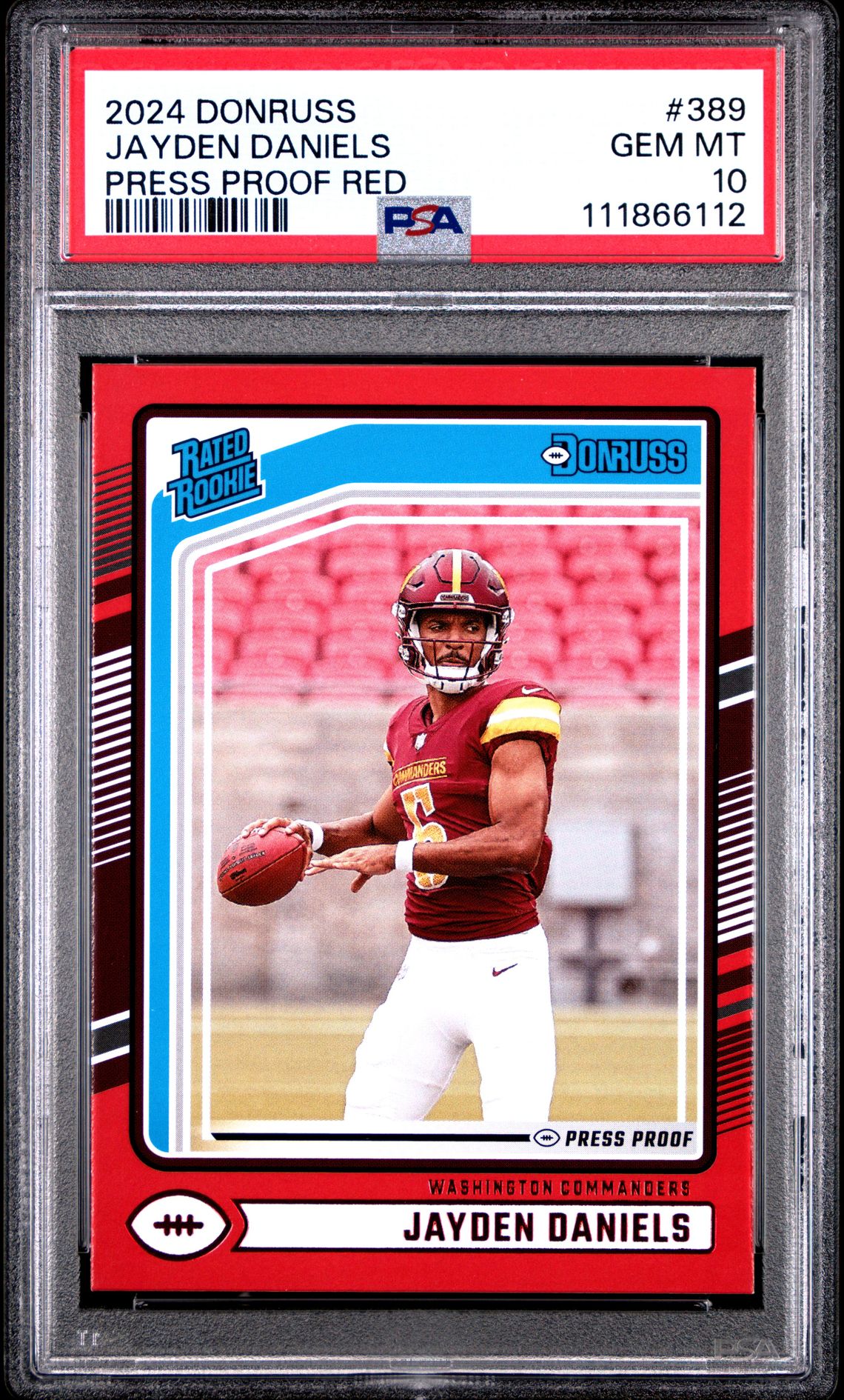 2024 Panini Donruss Jayden Daniels #389 (Press Proof Red) Gem Mt 10 front
