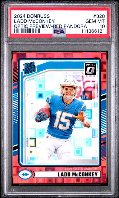 2024 Panini Donruss Ladd Mcconkey #328 (Optic Preview-Red Pandora) Gem Mt 10 front