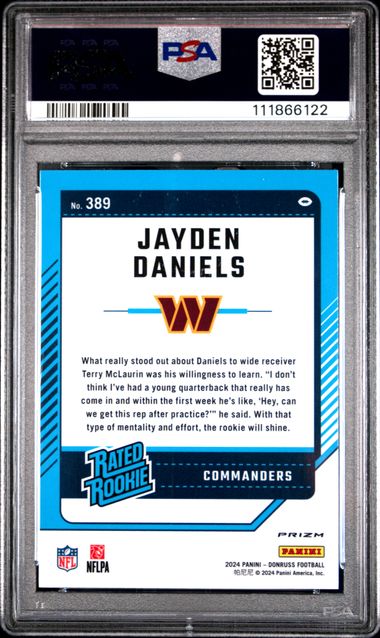 2024 Panini Donruss Jayden Daniels #389 (Optic Preview-Pink) Gem Mt 10 back