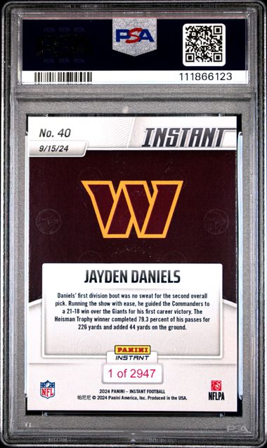2024 Panini Instant Nfl Jayden Daniels #40 Gem Mt 10 back