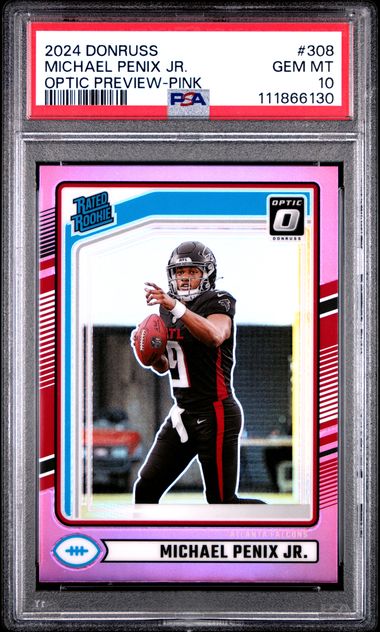 2024 Panini Donruss Michael Penix Jr. #308 (Optic Preview-Pink) Gem Mt 10 front