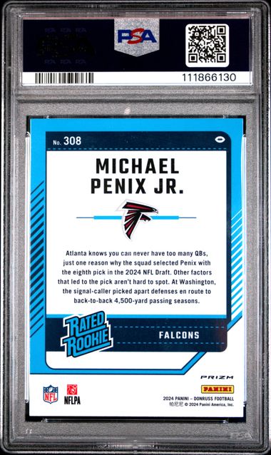 2024 Panini Donruss Michael Penix Jr. #308 (Optic Preview-Pink) Gem Mt 10 back