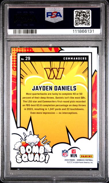 2024 Panini Donruss Bomb Squad Jayden Daniels #29 Gem Mt 10 back