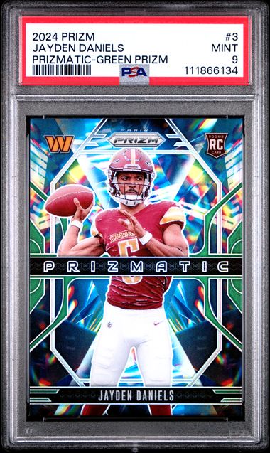2024 Panini Prizm Prizmatic Jayden Daniels #3 (Prizmatic-Green Prizm) Mint 9 front