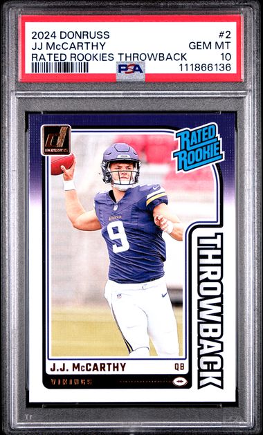 2024 Panini Donruss Rated Rookies Throwback Jj Mccarthy #2 Gem Mt 10 front