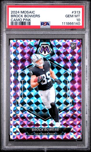 2024 Panini Mosaic Brock Bowers #313 (Camo Pink) Gem Mt 10 front