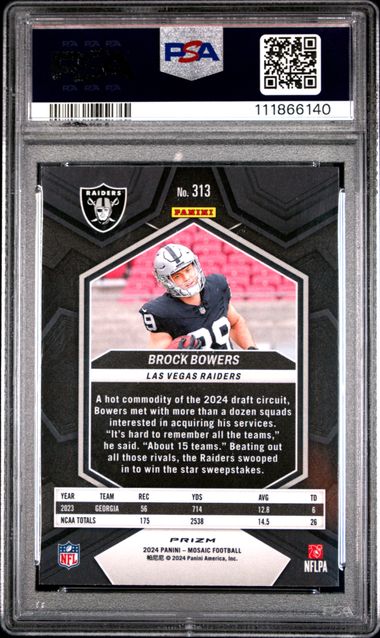 2024 Panini Mosaic Brock Bowers #313 (Camo Pink) Gem Mt 10 back