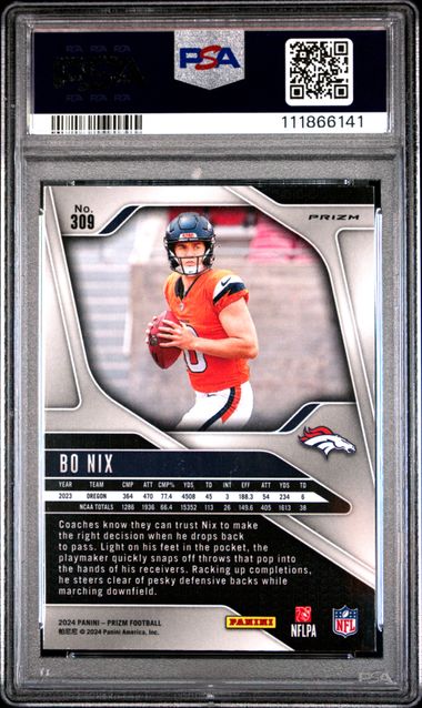 2024 Panini Prizm Bo Nix #309 (Silver Prizm) Mint 9 back