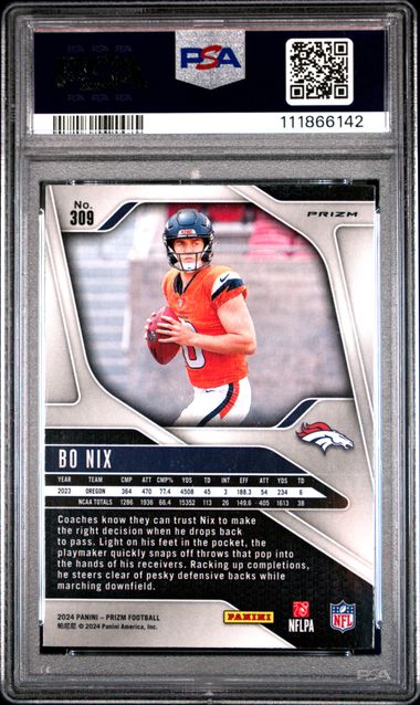 2024 Panini Prizm Bo Nix #309 (Green Wave) Gem Mt 10 back