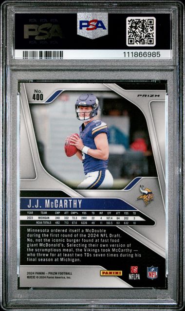 2024 Panini Prizm Jj Mccarthy #400 (Silver Prizm) Mint 9 back