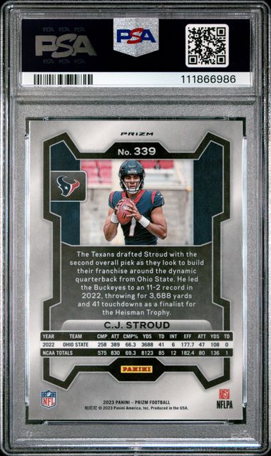 2023 Panini Prizm Cj Stroud #339 (Silver Prizm) Mint 9 back