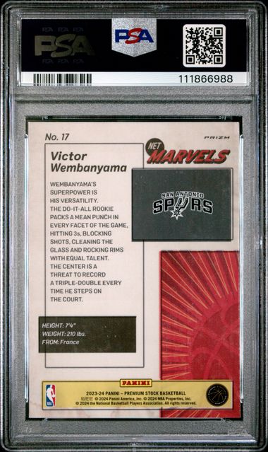 2023 Panini Hoops Premium Stock Retro Net Marvels Victor Wembanyama #17 Mint 9 back