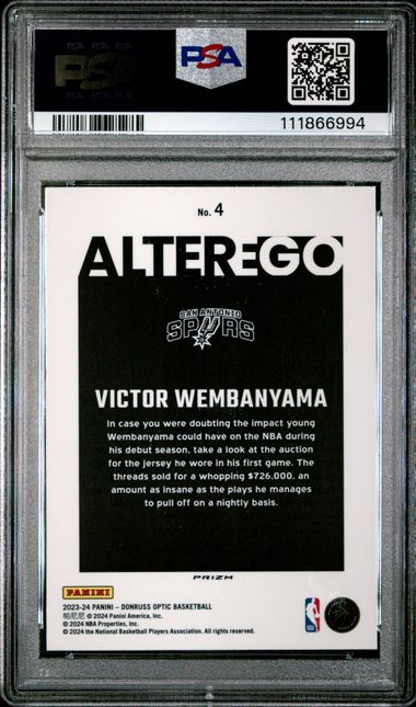 2023 Panini Donruss Optic Alter Ego Victor Wembanyama #4 Mint 9 back