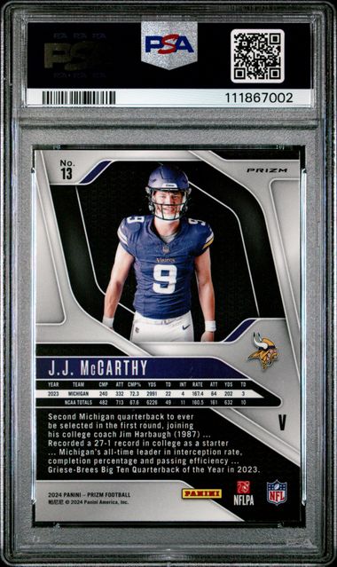 2024 Panini Prizm Rookie Variation Jj Mccarthy #13 Mint 9 back