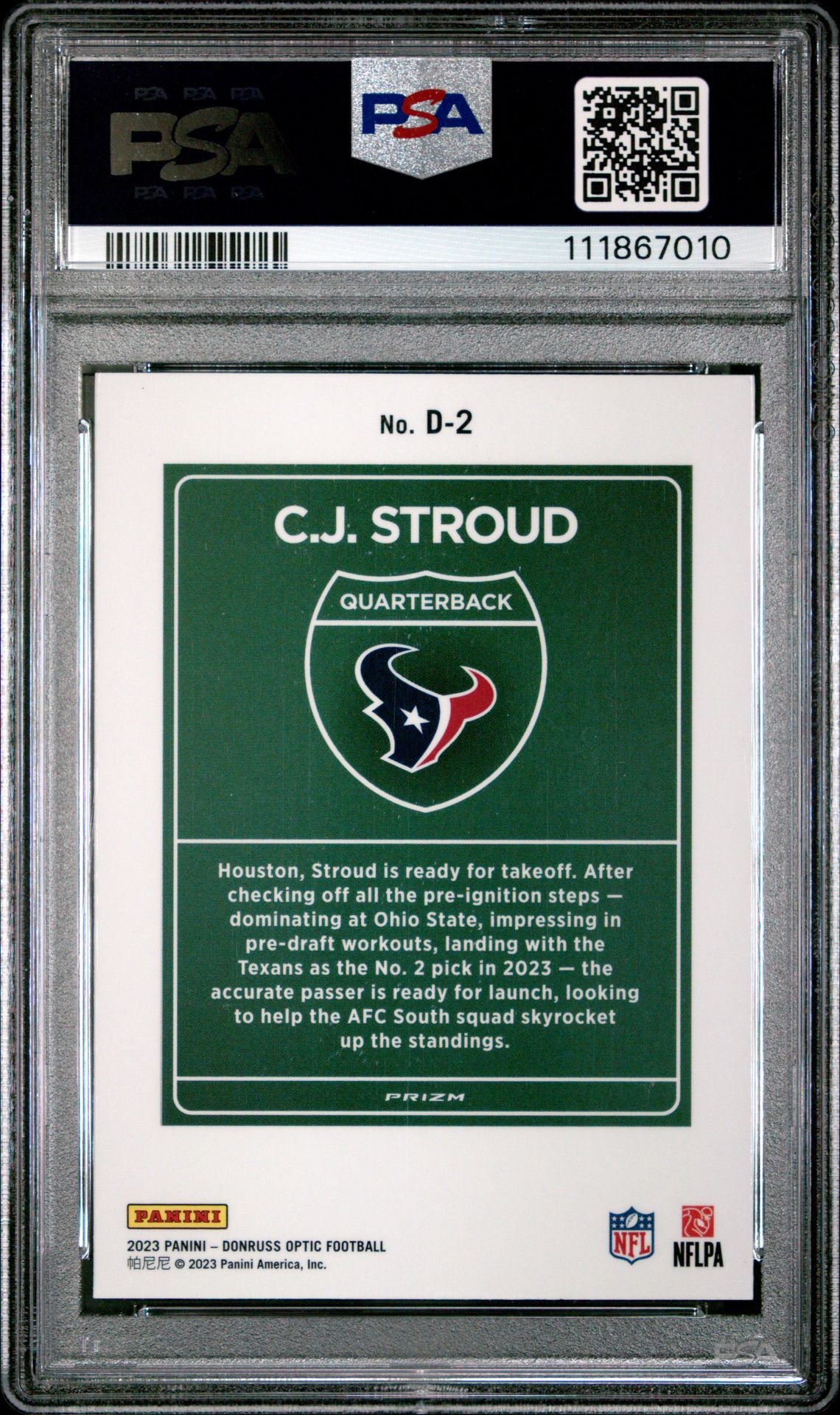 2023 Panini Donruss Optic Downtown! Cj Stroud #D2 (Downtown!) Mint 9 back