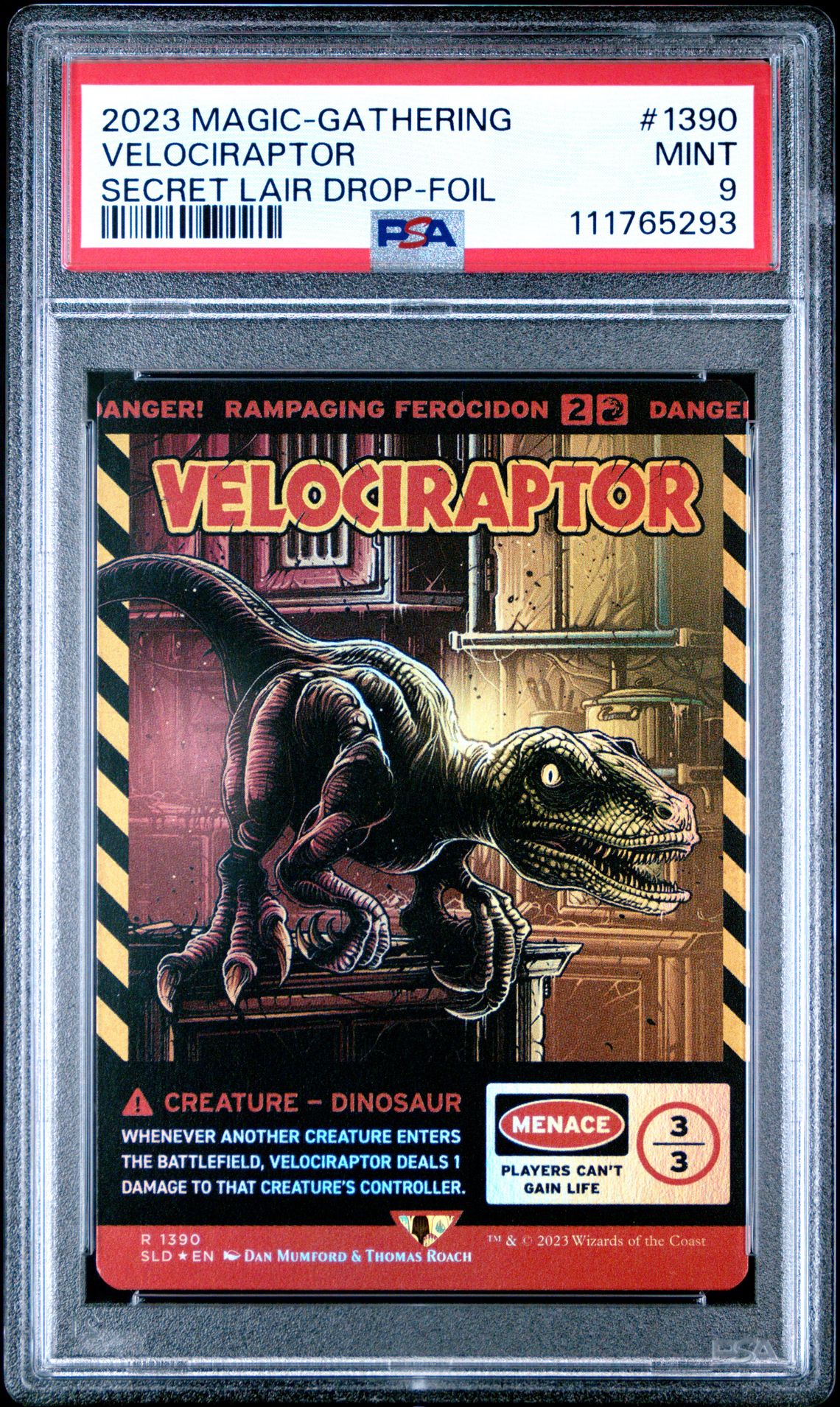 2023 MTG MAGIC THE GATHERING SECRET LAIR DROP JURASSIC WORLD-FOIL #1390 Velociraptor front