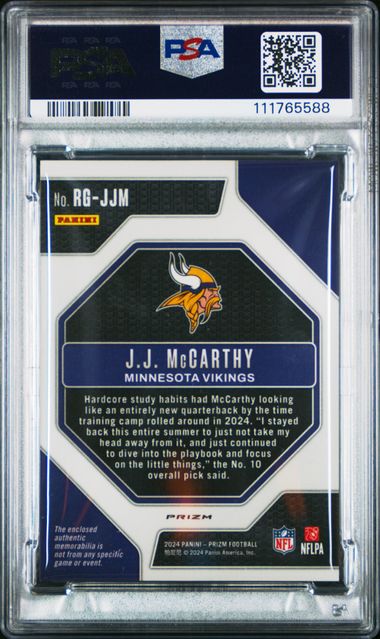 2024 Panini Prizm Rookie Gear Jj Mccarthy #Rgjjm (Rookie Gear-Pink Prizm) Mint 9 back