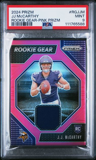 2024 Panini Prizm Rookie Gear Jj Mccarthy #Rgjjm (Rookie Gear-Pink Prizm) Mint 9 front
