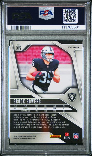 2024 Panini Prizm Brock Bowers #315 (Silver Prizm) Gem Mt 10 back