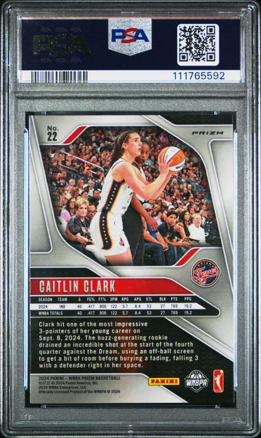 2024 Panini Prizm Wnba Caitlin Clark #22 (Blue Velocity) Gem Mt 10 back
