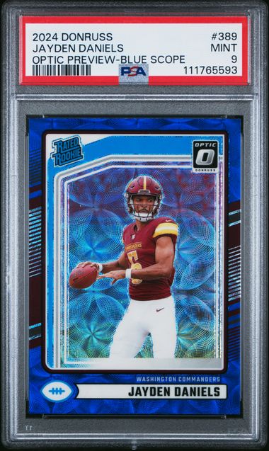 2024 Panini Donruss Jayden Daniels #389 (Optic Preview-Blue Scope) Mint 9 front