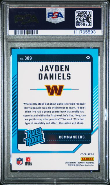 2024 Panini Donruss Jayden Daniels #389 (Optic Preview-Blue Scope) Mint 9 back