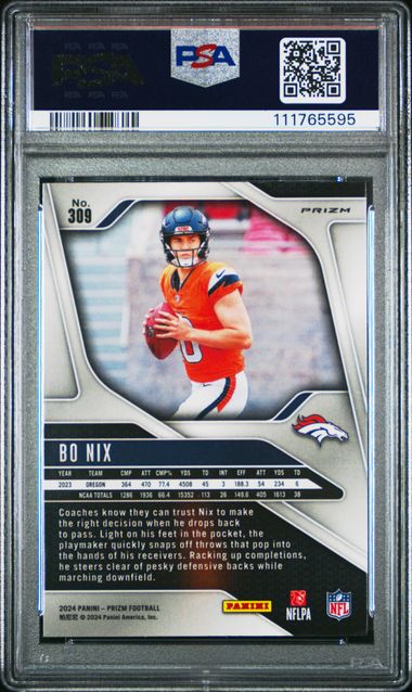 2024 Panini Prizm Bo Nix #309 (Lazer Prizm) Gem Mt 10 back