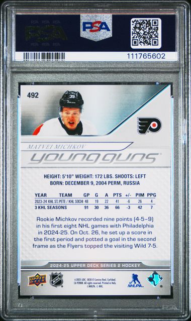 2024 Upper Deck Matvei Michkov #492 Gem Mt 10 back