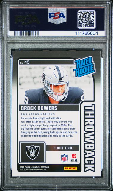 2024 Panini Donruss Rated Rookies Throwback Brock Bowers #45 Gem Mt 10 back